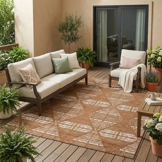 Orange And Beige Geometric Washable Indoor Outdoor Area Rug Photo 1