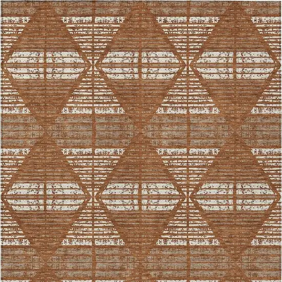Orange And Beige Geometric Washable Indoor Outdoor Area Rug Photo 6