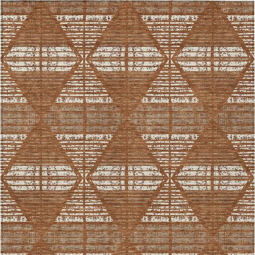 Orange And Beige Geometric Washable Indoor Outdoor Area Rug Photo 6