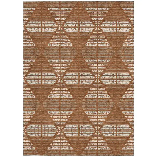 Orange And Beige Geometric Washable Indoor Outdoor Area Rug Photo 4