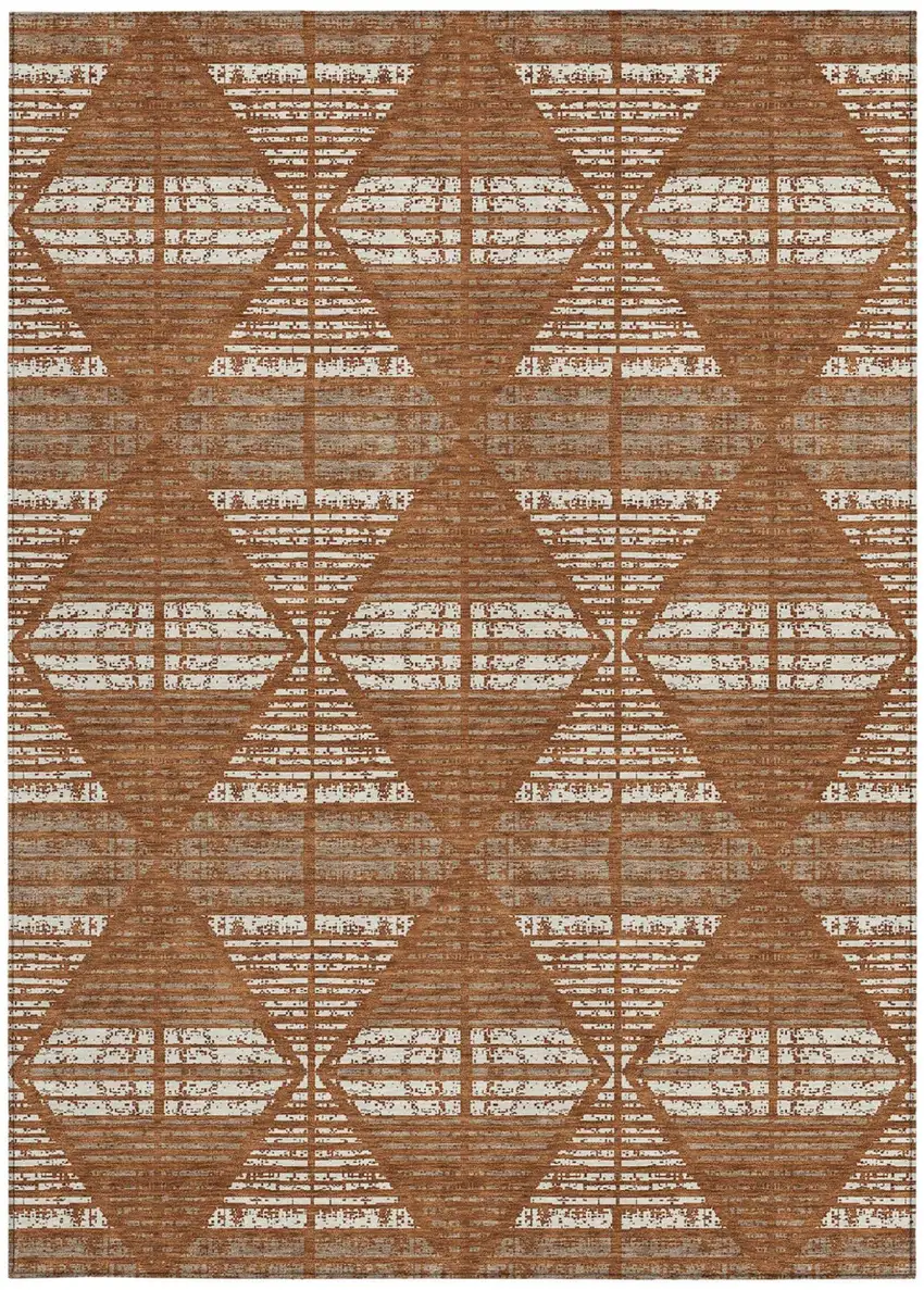 Orange And Beige Geometric Washable Indoor Outdoor Area Rug Photo 4
