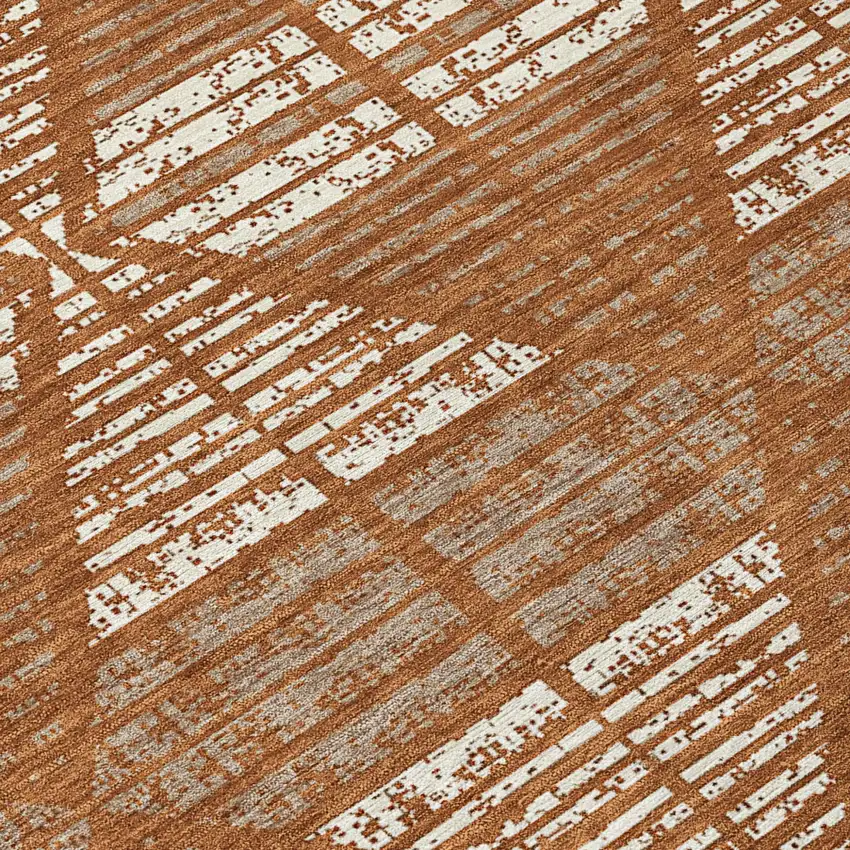 Orange And Beige Geometric Washable Indoor Outdoor Area Rug Photo 8