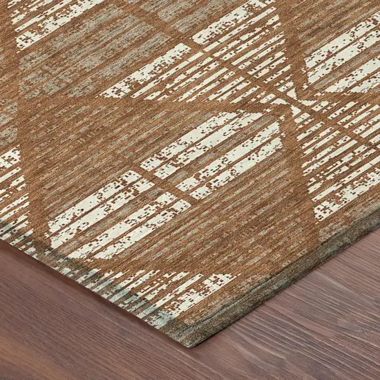 Orange And Beige Geometric Washable Indoor Outdoor Area Rug Photo 7