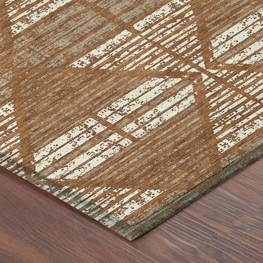 Orange And Beige Geometric Washable Indoor Outdoor Area Rug Photo 7