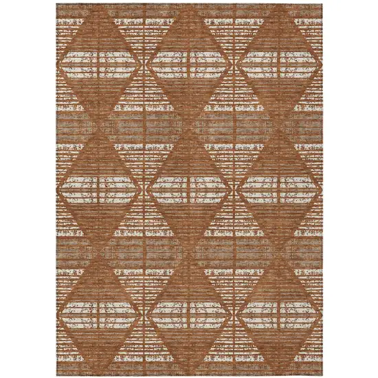 Orange And Beige Geometric Washable Indoor Outdoor Area Rug Photo 2
