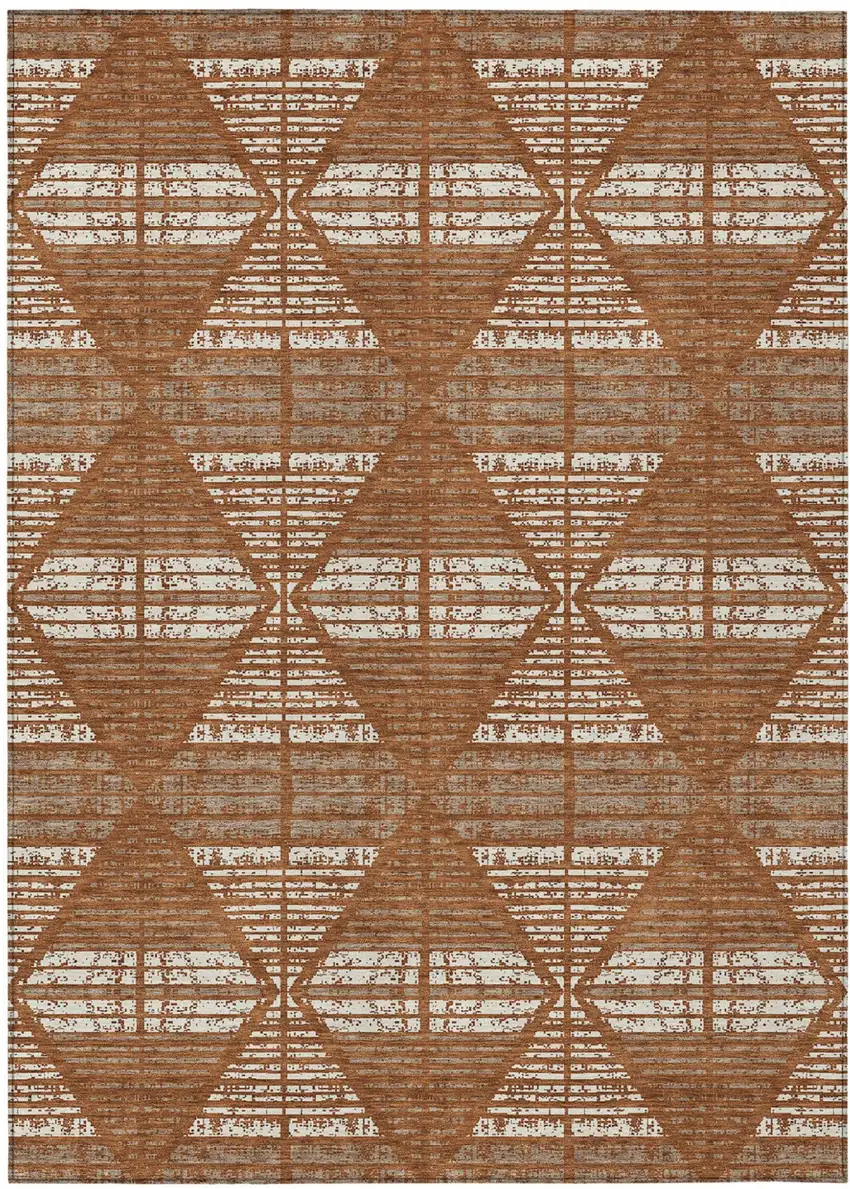 Orange And Beige Geometric Washable Indoor Outdoor Area Rug Photo 2