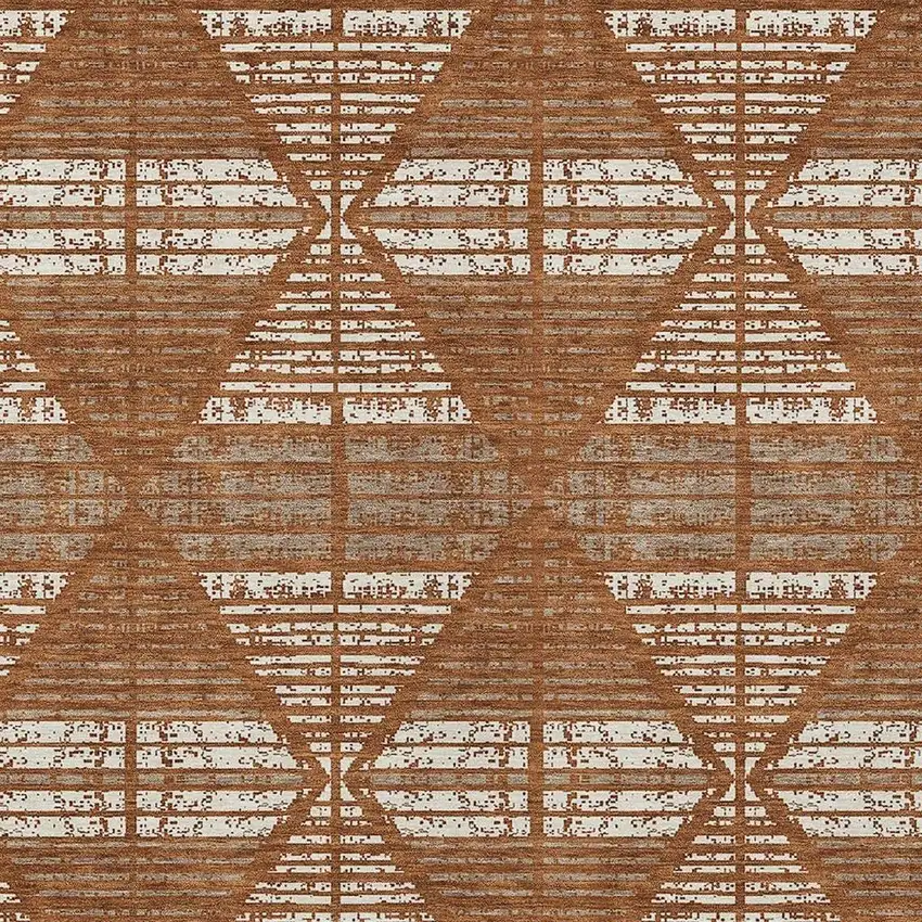 Orange And Beige Geometric Washable Indoor Outdoor Area Rug Photo 3