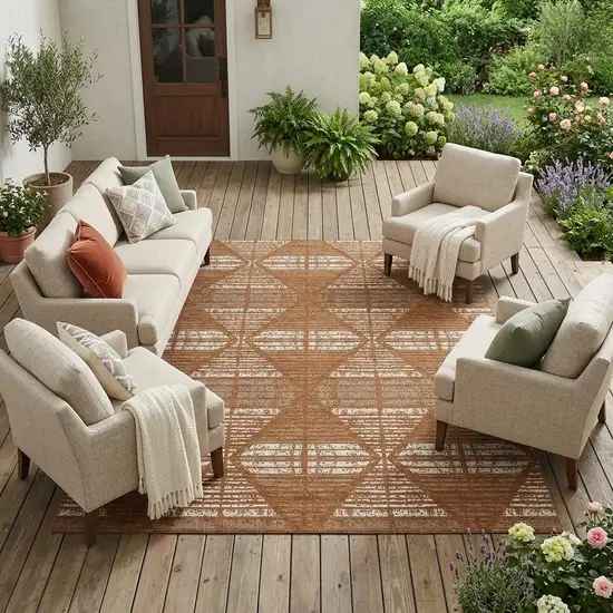 Orange And Beige Geometric Washable Indoor Outdoor Area Rug Photo 1