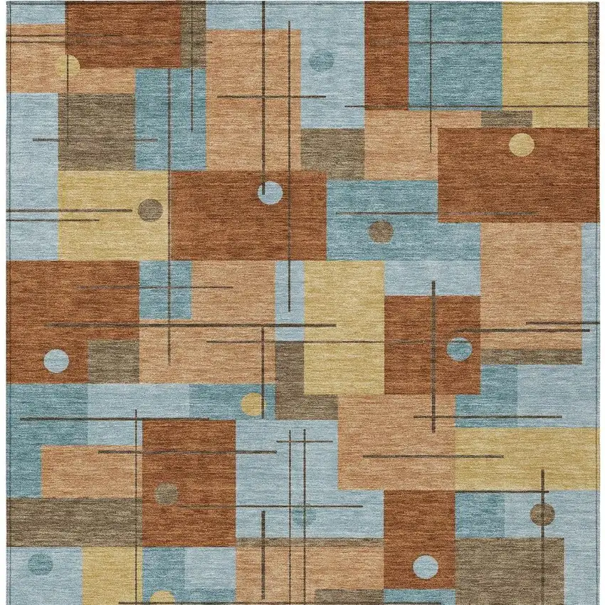 Orange And Beige Geometric Washable Indoor Outdoor Area Rug Photo 3