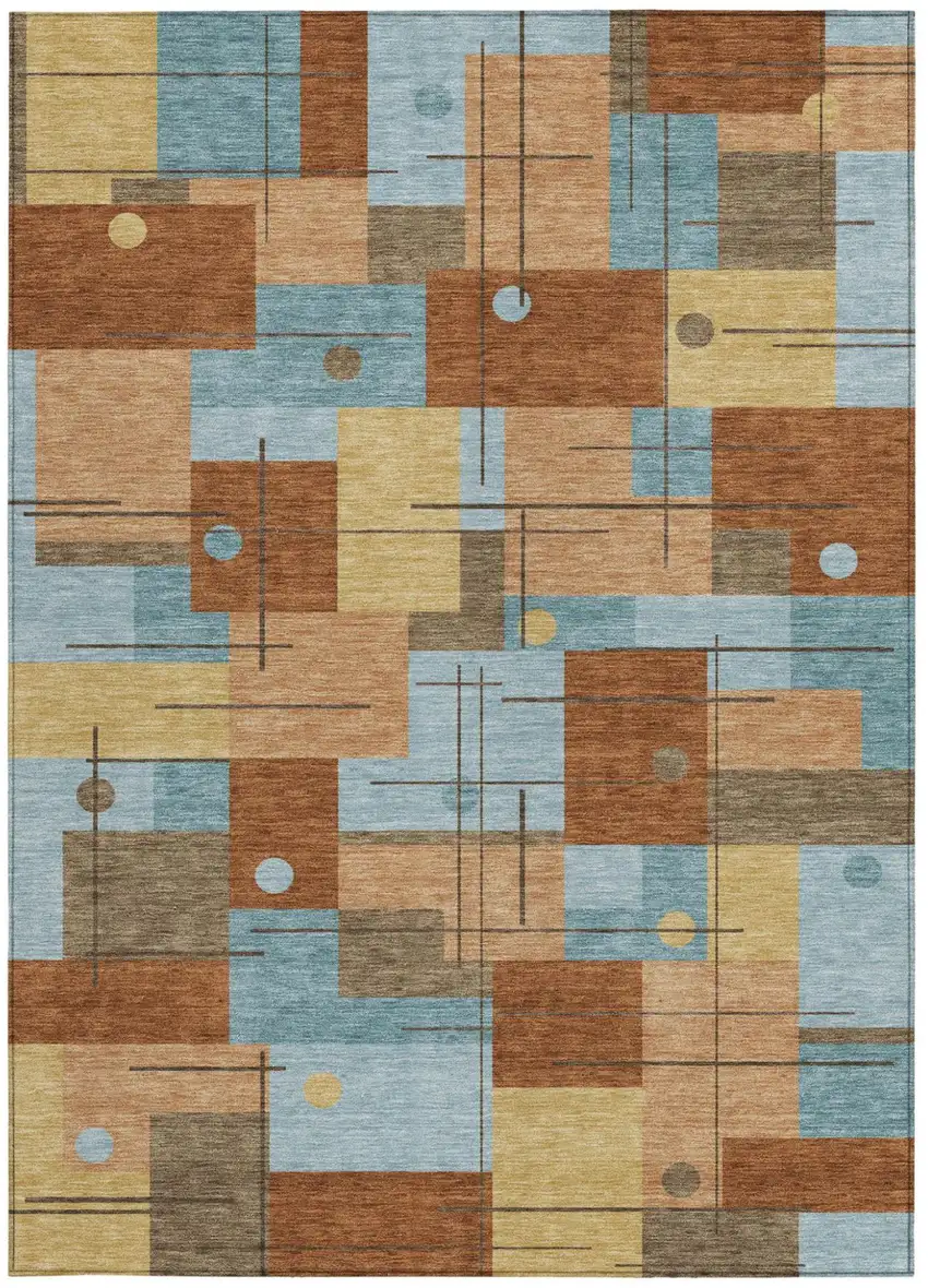 Orange And Beige Geometric Washable Indoor Outdoor Area Rug Photo 4