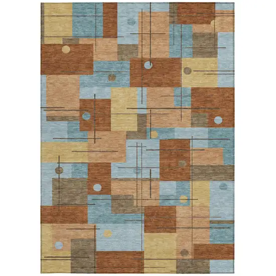 Orange And Beige Geometric Washable Indoor Outdoor Area Rug Photo 4