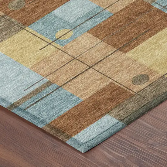 Orange And Beige Geometric Washable Indoor Outdoor Area Rug Photo 5