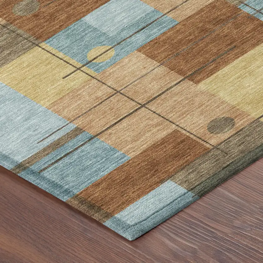 Orange And Beige Geometric Washable Indoor Outdoor Area Rug Photo 5