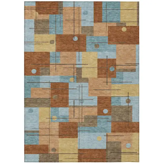 Orange And Beige Geometric Washable Indoor Outdoor Area Rug Photo 2
