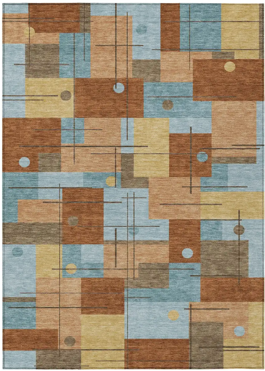 Orange And Beige Geometric Washable Indoor Outdoor Area Rug Photo 2