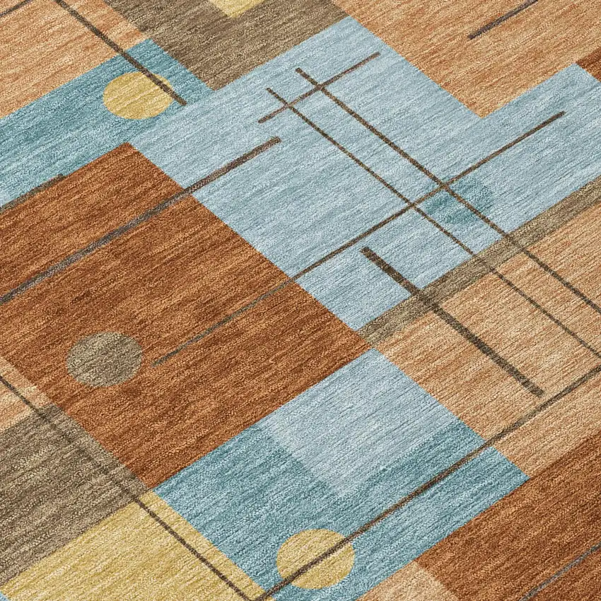Orange And Beige Geometric Washable Indoor Outdoor Area Rug Photo 6