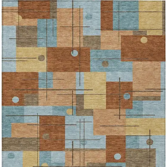 Orange And Beige Geometric Washable Indoor Outdoor Area Rug Photo 4