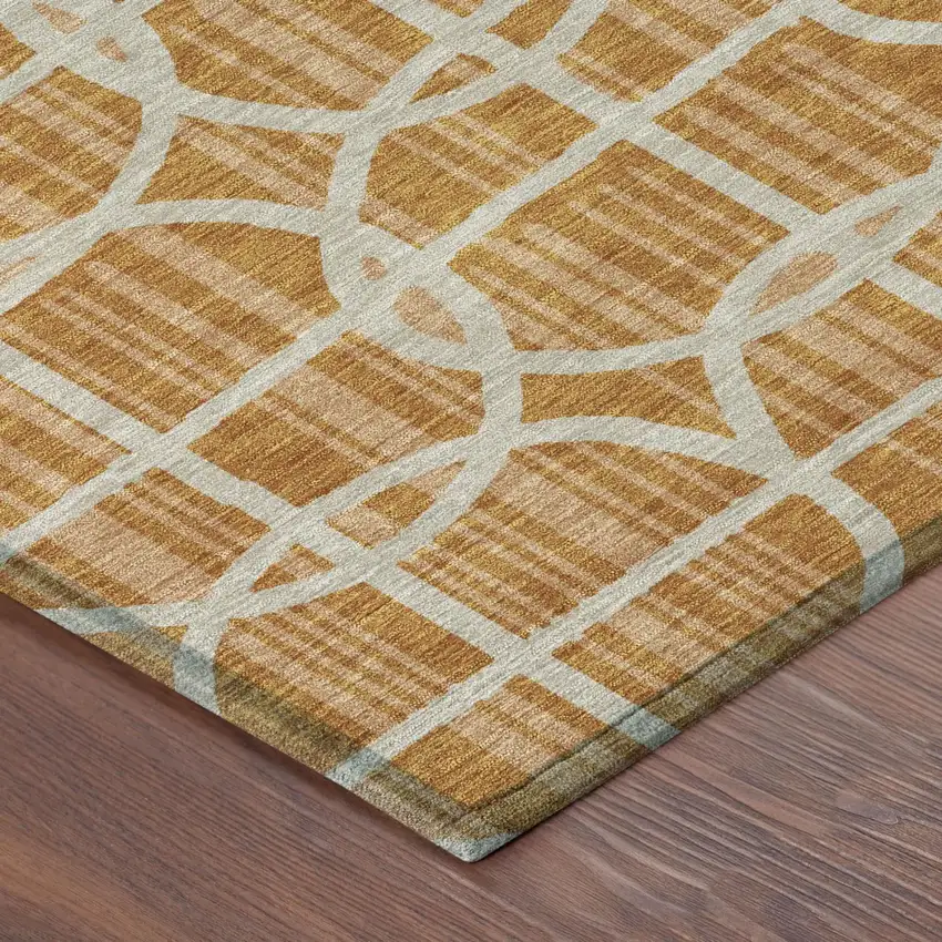 Orange And Beige Geometric Washable Indoor Outdoor Area Rug Photo 3