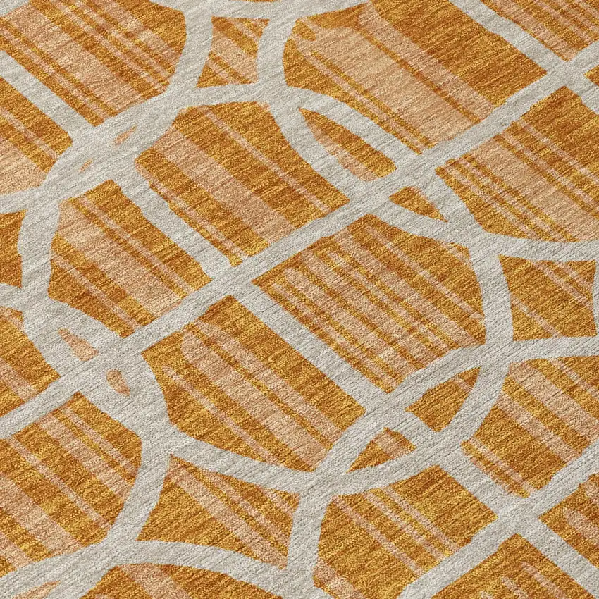 Orange And Beige Geometric Washable Indoor Outdoor Area Rug Photo 4