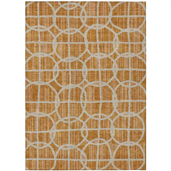Orange And Beige Geometric Washable Indoor Outdoor Area Rug Photo 2