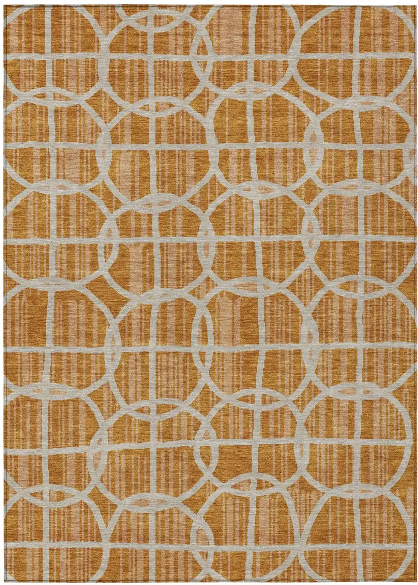 Orange And Beige Geometric Washable Indoor Outdoor Area Rug Photo 2