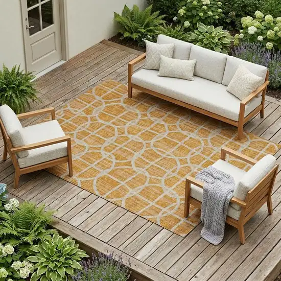 Orange And Beige Geometric Washable Indoor Outdoor Area Rug Photo 1