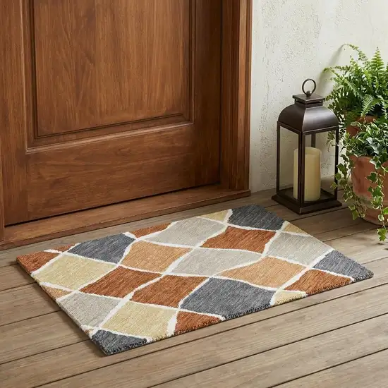 Orange And Beige Geometric Washable Indoor Outdoor Area Rug Photo 1