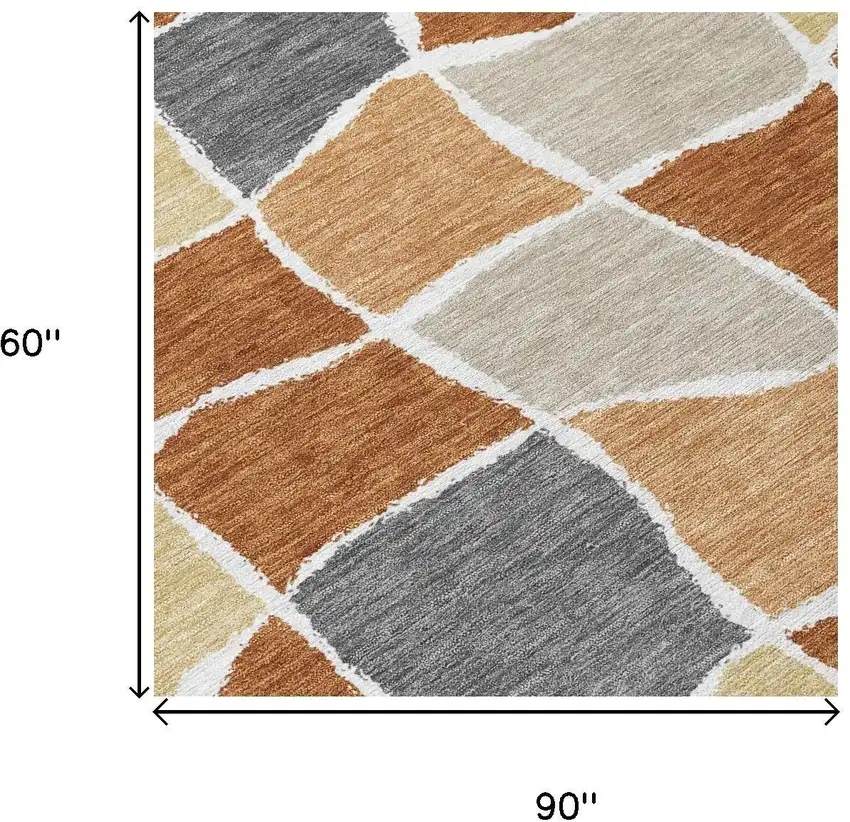 Orange And Beige Geometric Washable Indoor Outdoor Area Rug Photo 5