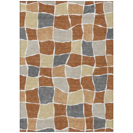 Orange And Beige Geometric Washable Indoor Outdoor Area Rug Photo 3