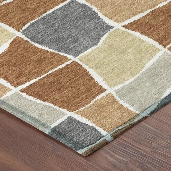 Orange And Beige Geometric Washable Indoor Outdoor Area Rug Photo 4