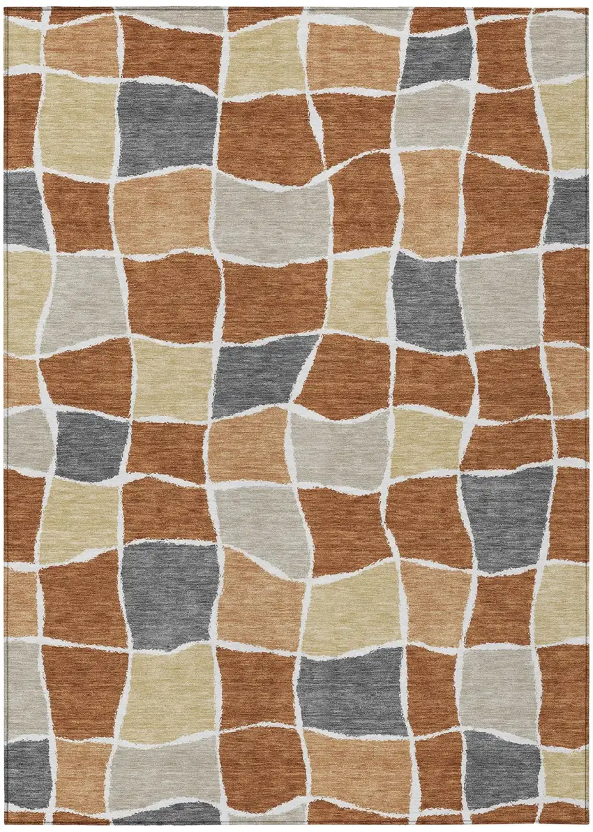 Orange And Beige Geometric Washable Indoor Outdoor Area Rug Photo 3