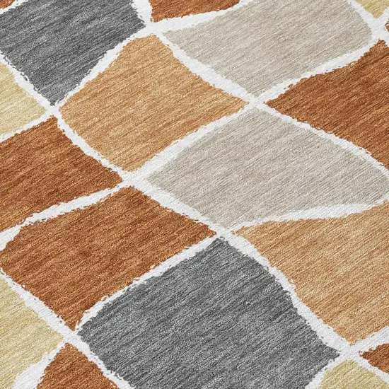 Orange And Beige Geometric Washable Indoor Outdoor Area Rug Photo 2