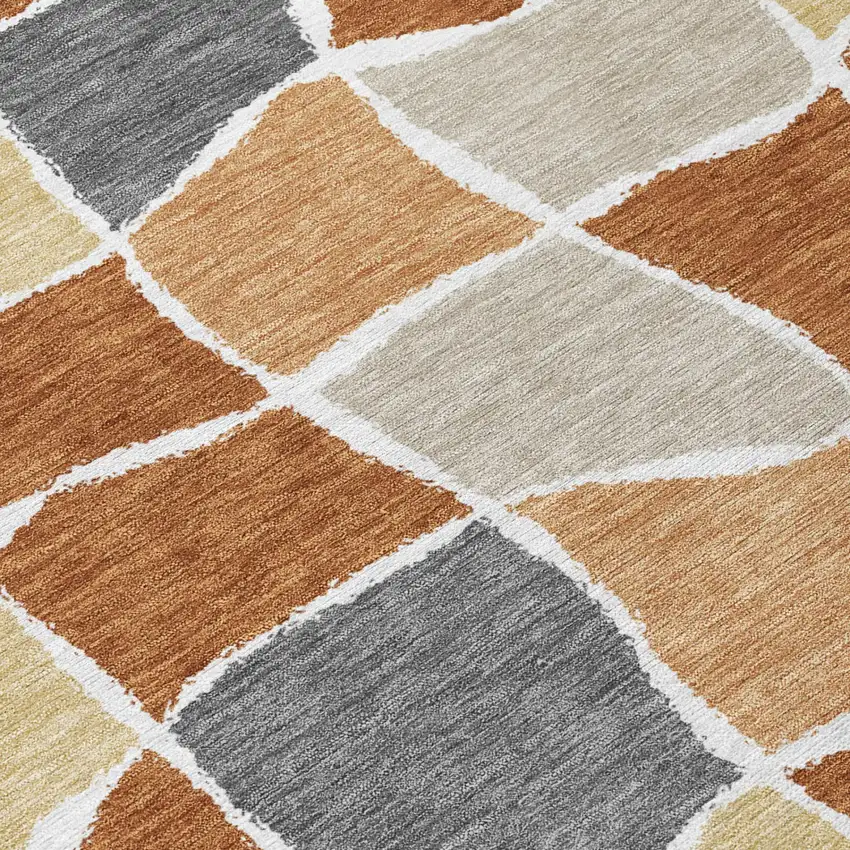 Orange And Beige Geometric Washable Indoor Outdoor Area Rug Photo 2