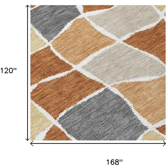 Orange And Beige Geometric Washable Indoor Outdoor Area Rug Photo 5