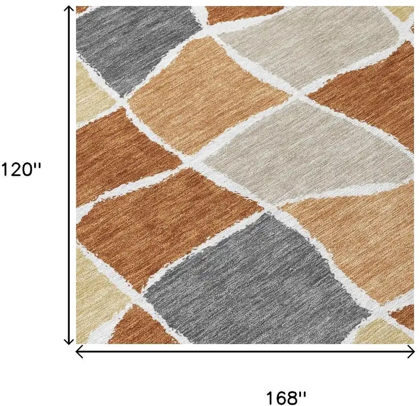 Orange And Beige Geometric Washable Indoor Outdoor Area Rug Photo 5