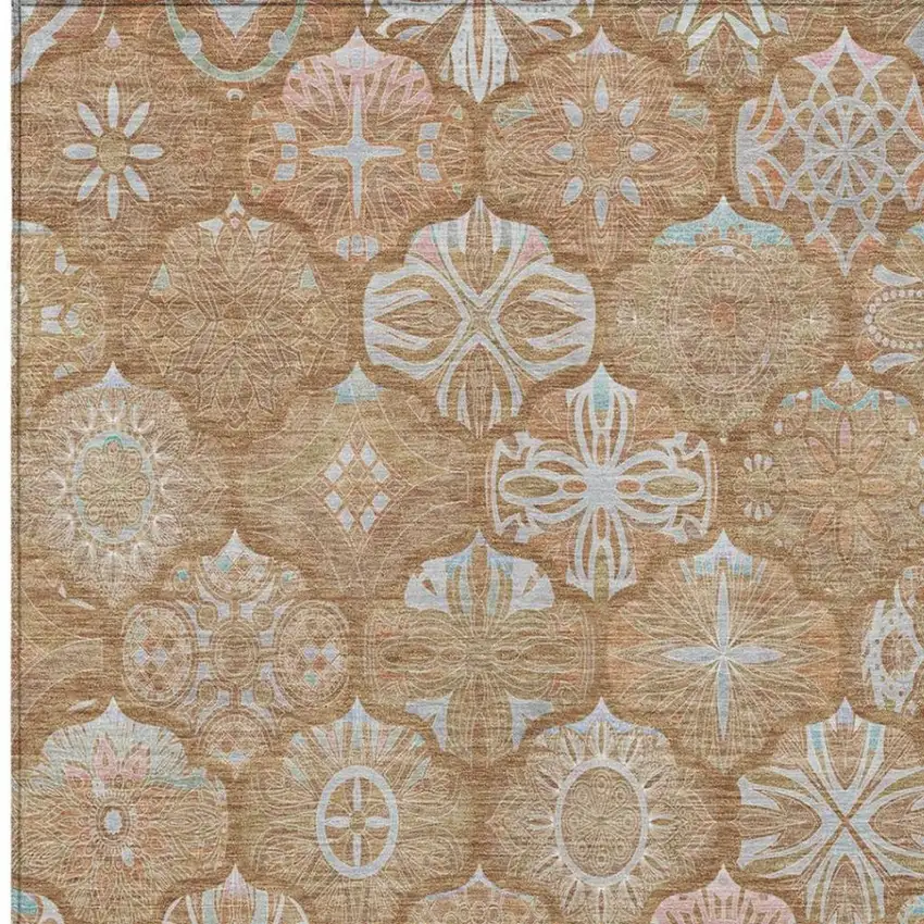 Orange And Beige Ogee Washable Indoor Outdoor Area Rug Photo 1