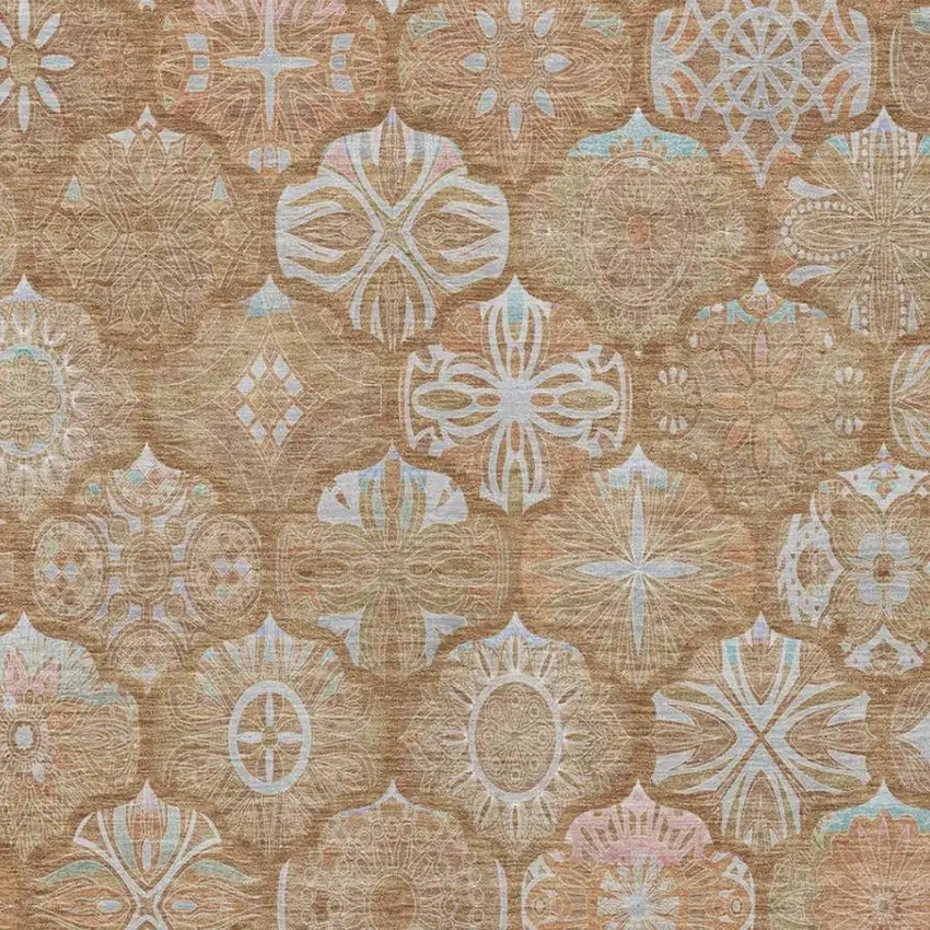 Orange And Beige Ogee Washable Indoor Outdoor Area Rug Photo 6