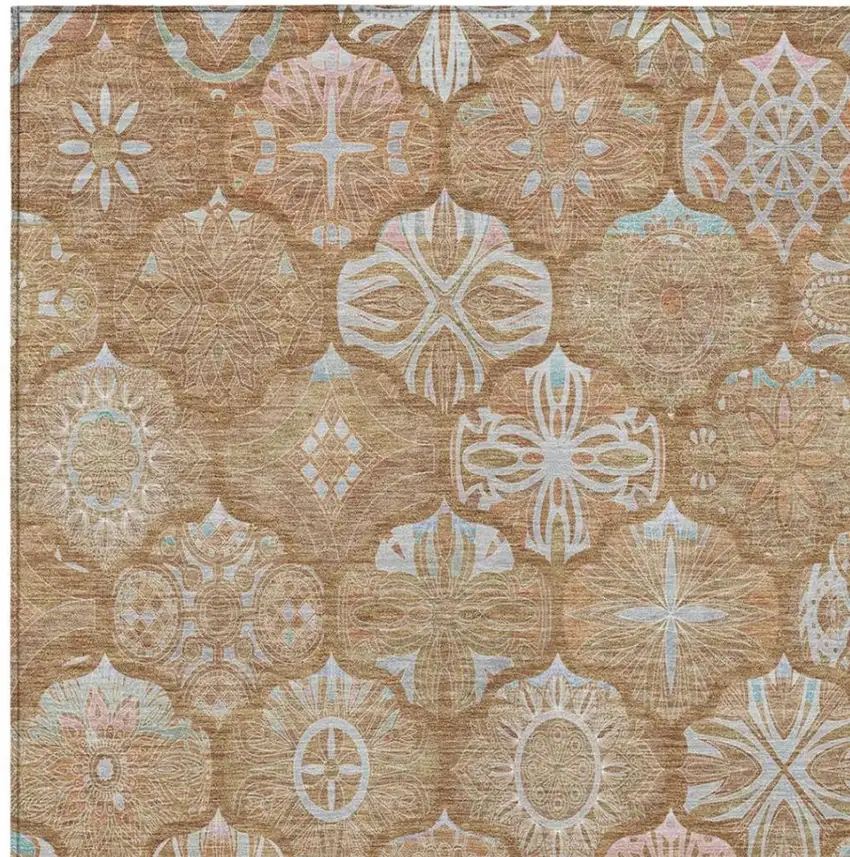 Orange And Beige Ogee Washable Indoor Outdoor Area Rug Photo 9