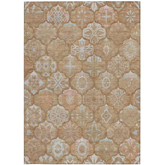 Orange And Beige Ogee Washable Indoor Outdoor Area Rug Photo 2