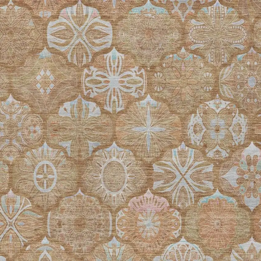 Orange And Beige Ogee Washable Indoor Outdoor Area Rug Photo 7
