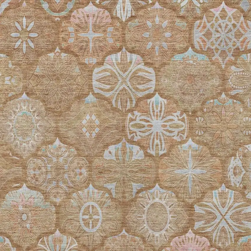 Orange And Beige Ogee Washable Indoor Outdoor Area Rug Photo 5