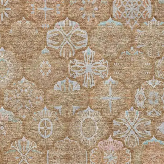 Orange And Beige Ogee Washable Indoor Outdoor Area Rug Photo 1