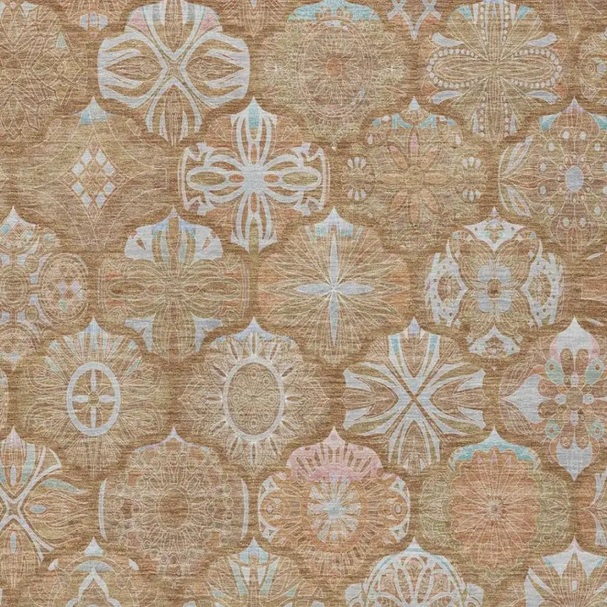 Orange And Beige Ogee Washable Indoor Outdoor Area Rug Photo 7