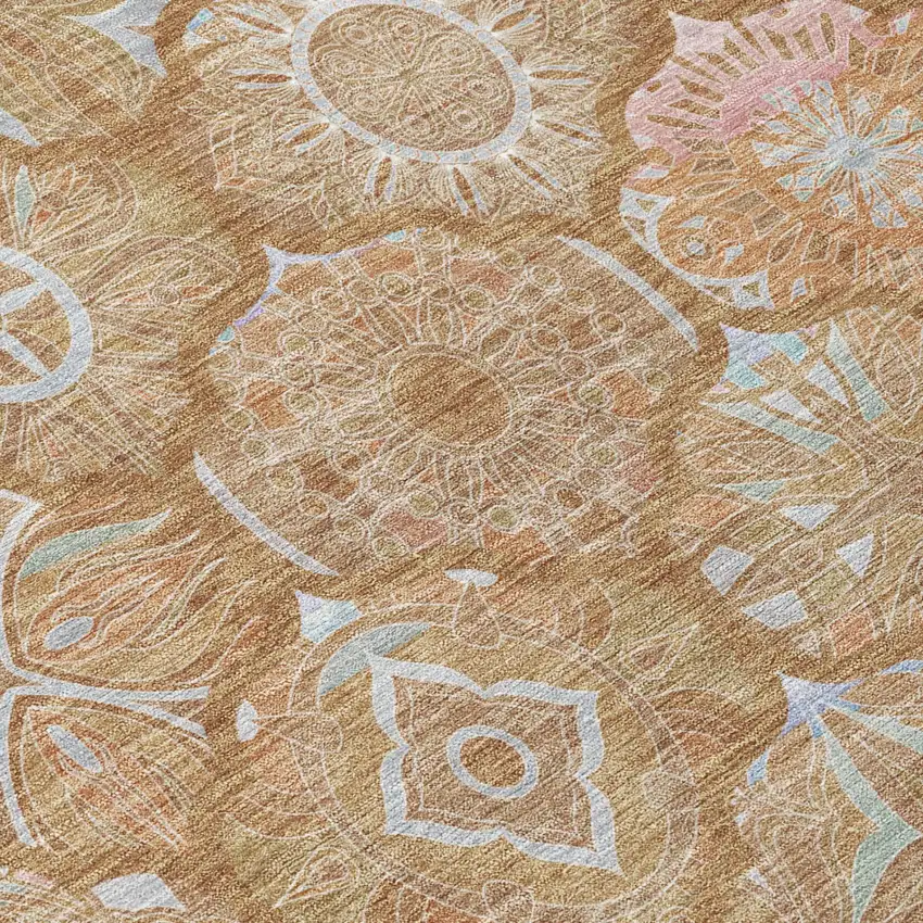 Orange And Beige Ogee Washable Indoor Outdoor Area Rug Photo 7