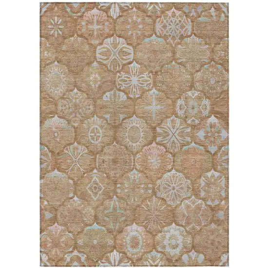 Orange And Beige Ogee Washable Indoor Outdoor Area Rug Photo 3
