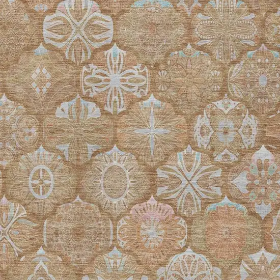 Orange And Beige Ogee Washable Indoor Outdoor Area Rug Photo 6