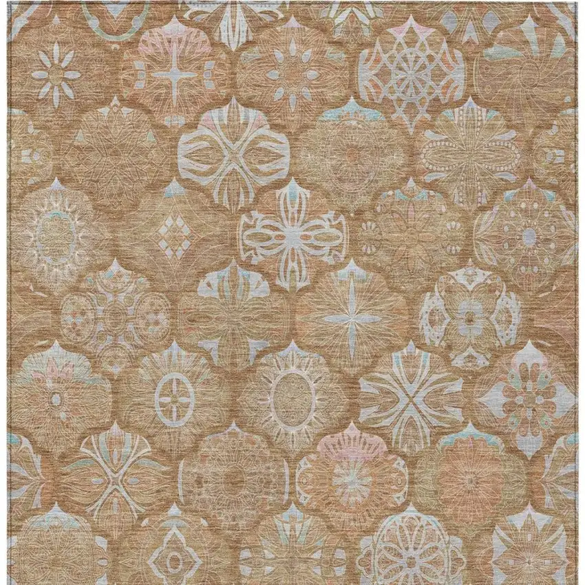 Orange And Beige Ogee Washable Indoor Outdoor Area Rug Photo 8