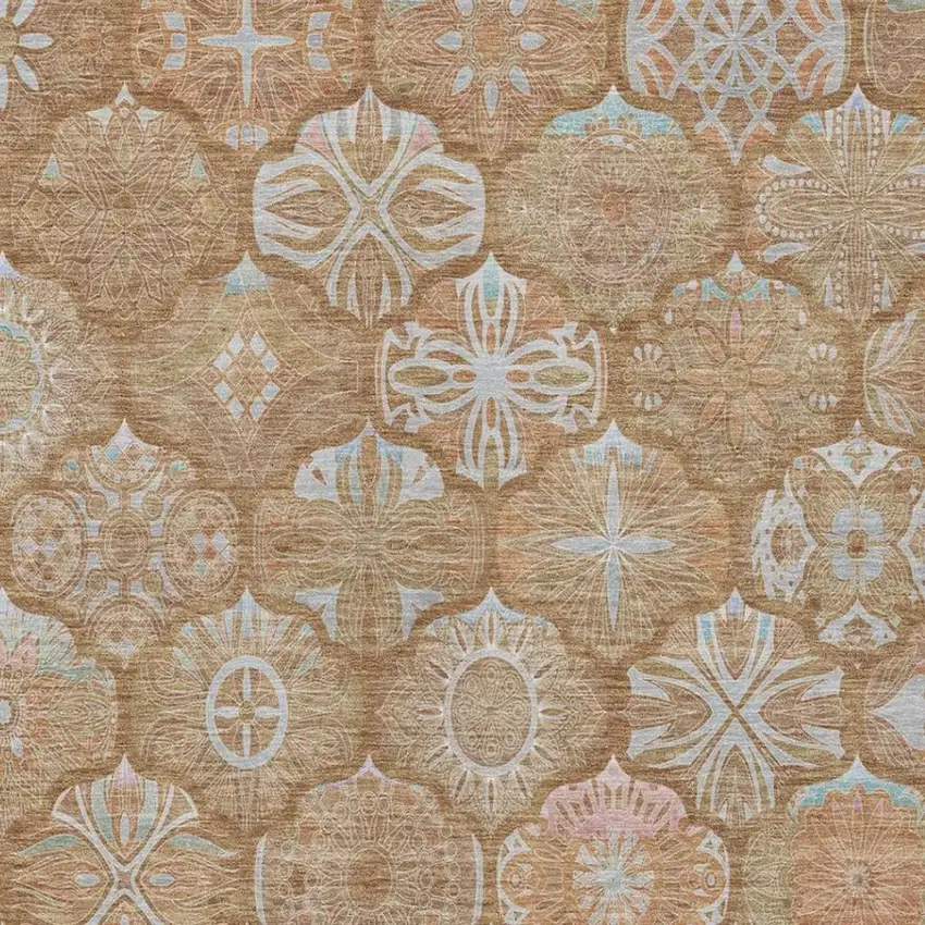 Orange And Beige Ogee Washable Indoor Outdoor Area Rug Photo 5
