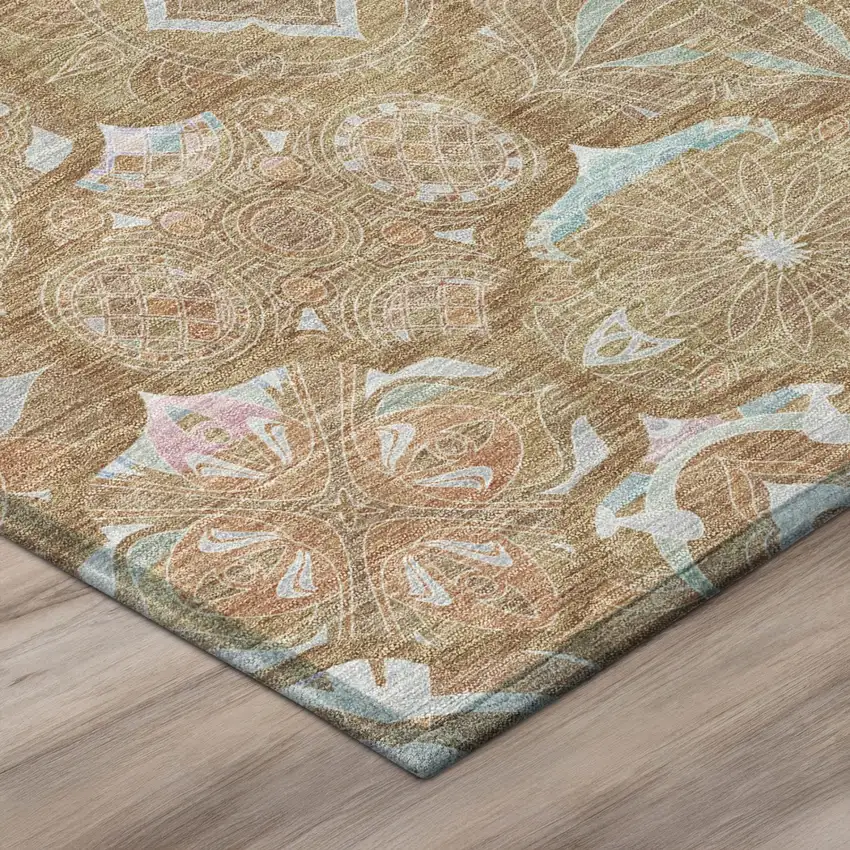 Orange And Beige Ogee Washable Indoor Outdoor Area Rug Photo 4
