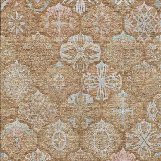 Orange And Beige Ogee Washable Indoor Outdoor Area Rug Photo 5